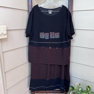 Positive Attitude Womens Size 20 Top & Skirt Vintage USA Set 2PC Brown Black